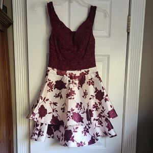 B Darlin Maroon Lace and Floral Christmas/Holiday Dress, Teen Girl